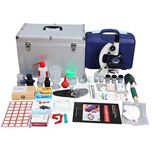 LZFuiop Educational Science Model Kids Beginner Microscope Science Kits with LED+20 Kinds of Slices