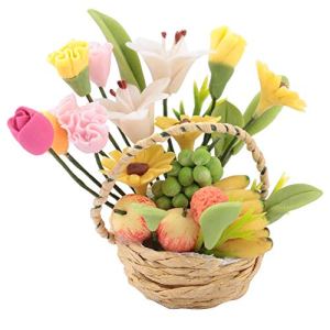 1:12 Dollhouse Miniature Flower Fruit Basket Simulation Mini Handcrafted Baskets Doll Houses