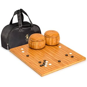 Yellow Mountain Imports Go Game Set with Bamboo 0.8 Inch Go Board with Double Convex Melamine Stones