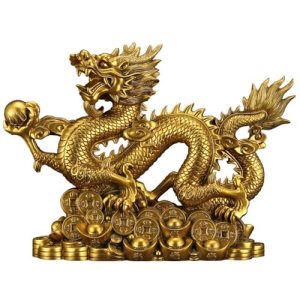 M,Golden Feng Shui Dragon Statue, Chinese Dragon Statue Decoration Attracts Wealth and Good Luck