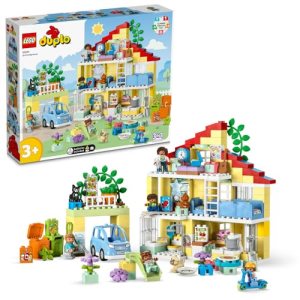 LEGO 10994 DUPLO Town 3in1 Family House, Brick-Built Dolls House with Push&Go Car, 5 Figures, 2