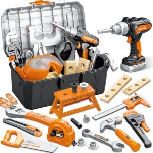 Kids Tool Set, 46PCS Toddler Tool Set with Portable Tool Box & Electronic Toy Drill, Construction