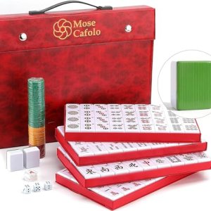 Mose Cafolo Professional Chinese Mahjong Game Set 146 Numbered Large Size Tiles with Carrying Travel