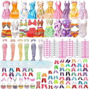 168pcs Doll Clothes and Accessories Fashion Dress Gowns, Daily Jumpsuit Swimsuit Bikini Outfits, 10