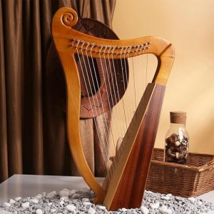 Lyre Harp, Mahogany Wood String Instrument with Carry Bag, Tuning Wrench, Spare Strings, Classical