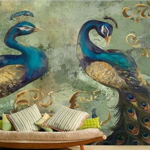 3D Wall Mural Wallpaper Colourful Peacock W385 X H268 CM Wall Mural Large Wallpaper Non-Woven Home