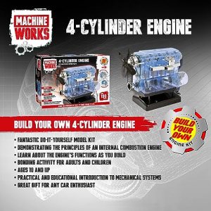 Machine Works Build Your Own 4-Cylinder Engine Toy – Replica Model Building Kit – Features Augmented