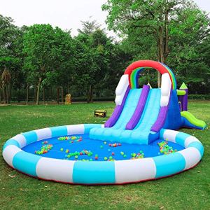 LANGWEI Inflatable Jumping Castle for Kids, 4 in 1 Castle Bounce House with 2 Slides, Climbing Wall
