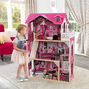 Kidkraft 65093 Amelia Wooden Dolls House With Furniture And Accessories Included, 3 Storey Play Set