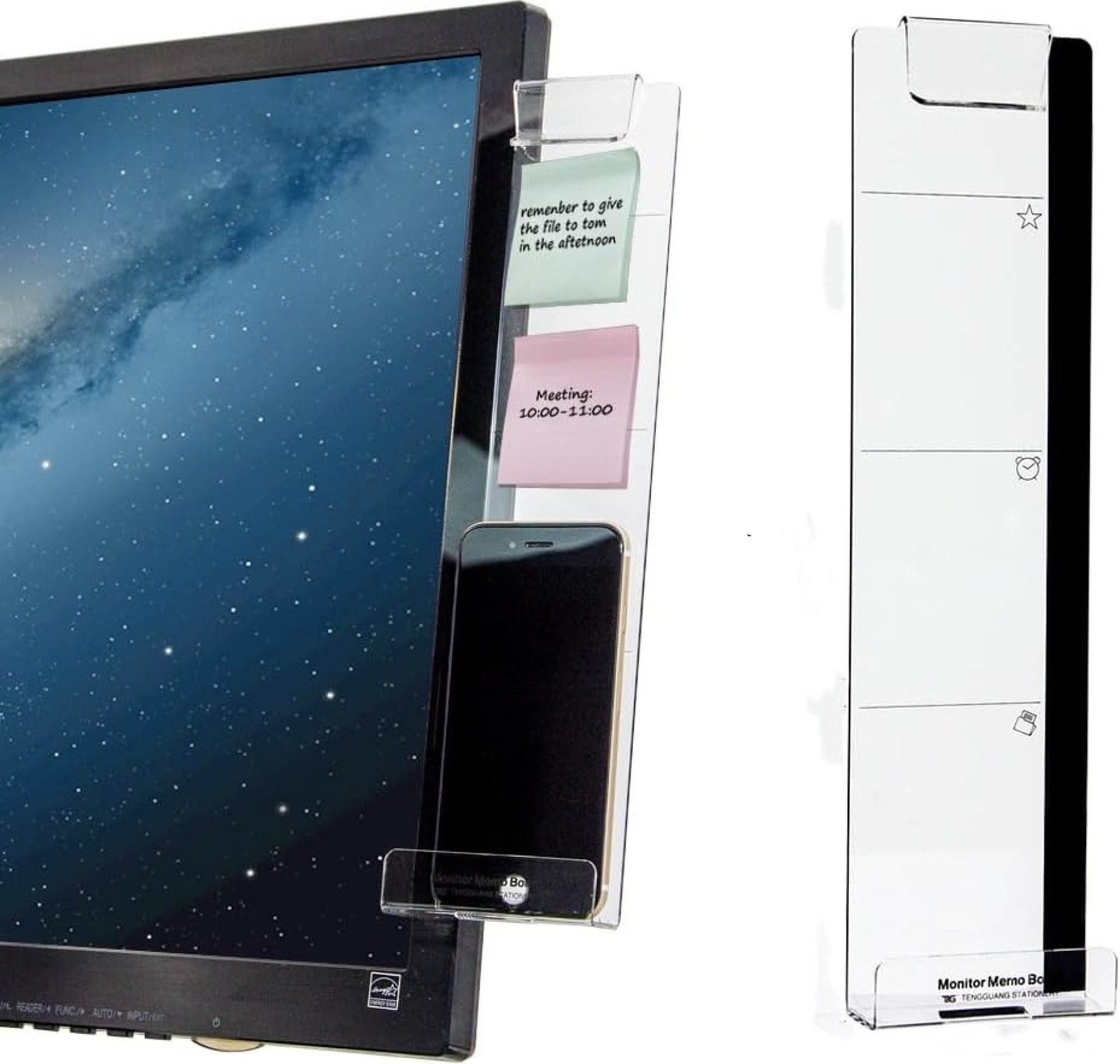 Multifunctional Computer Monitor Memo Message Board – Transparent Computer Side Panel/Memo Creative Display Side Panel,1Set (Left & Right) (with Phone Holder) Multifunctional Computer Monitor Memo Message Board – Transparent Computer Side Panel/Memo Creative Display Side Panel,1Set (Left & Right) (with Phone Holder)
