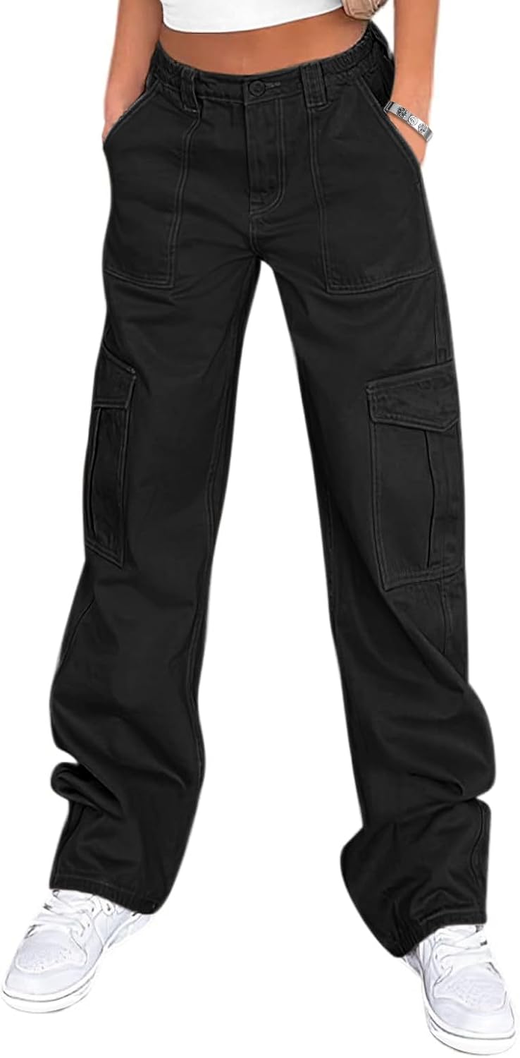 Lepunuo Cargo Pants for Women High Waisted Casual Pants Baggy Stretchy Wide Leg Y2K Streetwear with 6 Pockets Lepunuo Cargo Pants for Women High Waisted Casual Pants Baggy Stretchy Wide Leg Y2K Streetwear with 6 Pockets