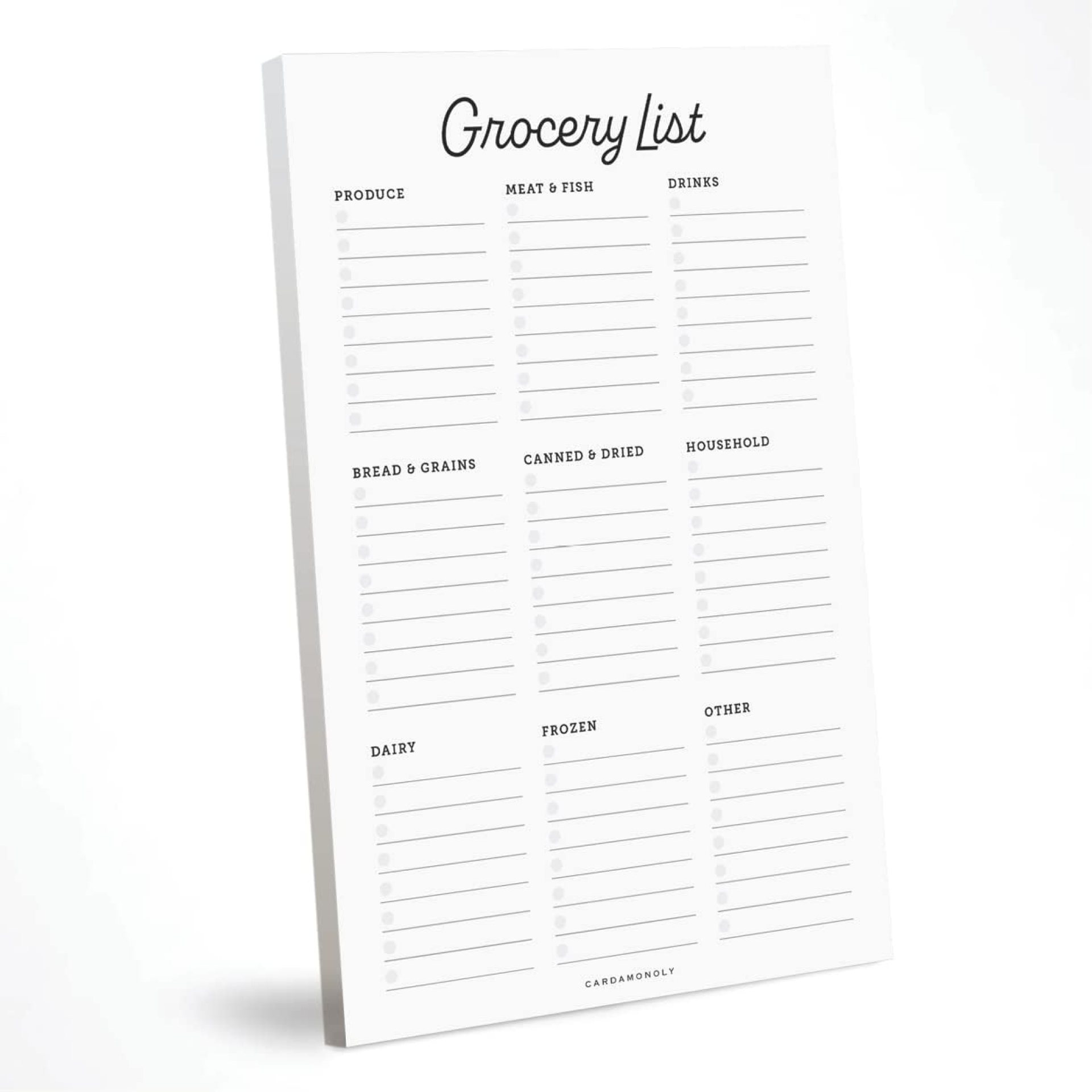 CARDAMONOLY Grocery List Notepad – 6 x 9 Inches – 50 Tear Off Sheets – Minimalist Black and White Shopping List Pad – Kitchen Essentials List – Apartment Essentials List CARDAMONOLY Grocery List Notepad – 6 x 9 Inches – 50 Tear Off Sheets – Minimalist Black and White Shopping List Pad – Kitchen Essentials List – Apartment Essentials List