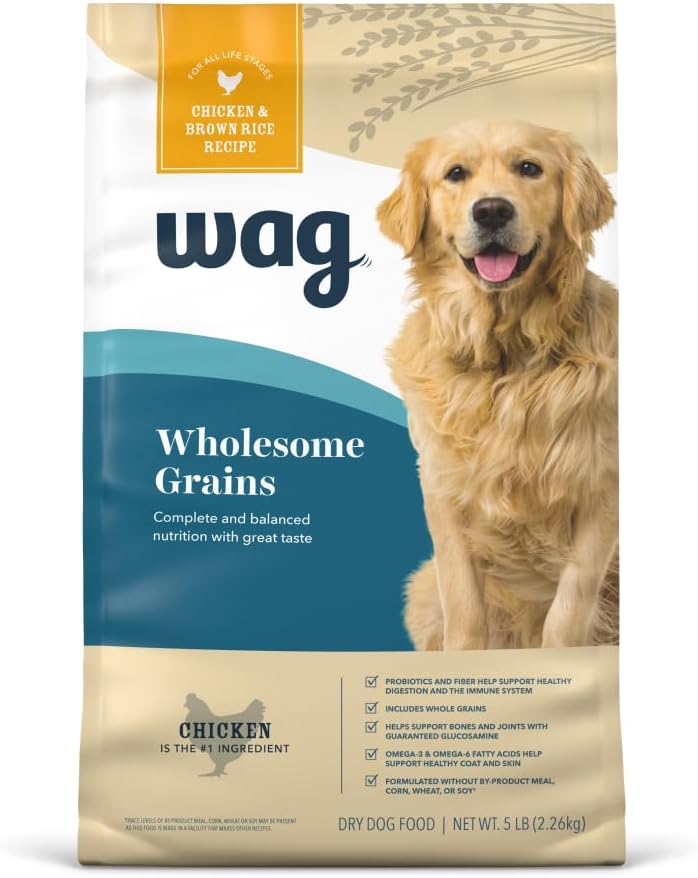 Amazon Brand – Wag Dry Dog Food, Chicken and Brown Rice, 5 lb Bag (Pack of 1) Amazon Brand – Wag Dry Dog Food, Chicken and Brown Rice, 5 lb Bag (Pack of 1)