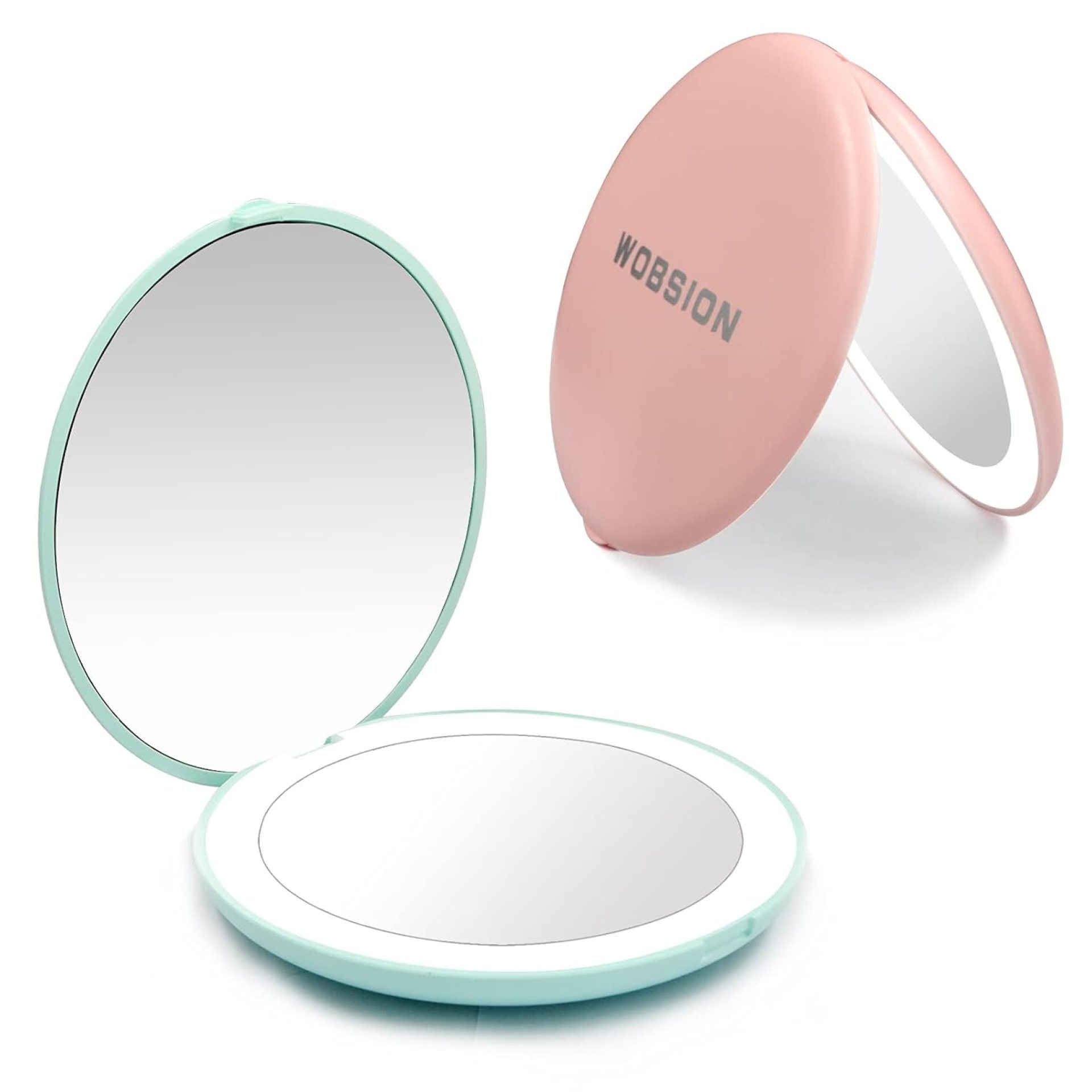 wobsion Travel Compact Mirror,Portable 1x/10x LED Makeup Mirror with Magnification,Handheld 2-Sided Pocket Mirror, 3.5in Small Mirror for Purse,Handbag,Gift,Cyan&Pink,2 Pack wobsion Travel Compact Mirror,Portable 1x/10x LED Makeup Mirror with Magnification,Handheld 2-Sided Pocket Mirror, 3.5in Small Mirror for Purse,Handbag,Gift,Cyan&Pink,2 Pack