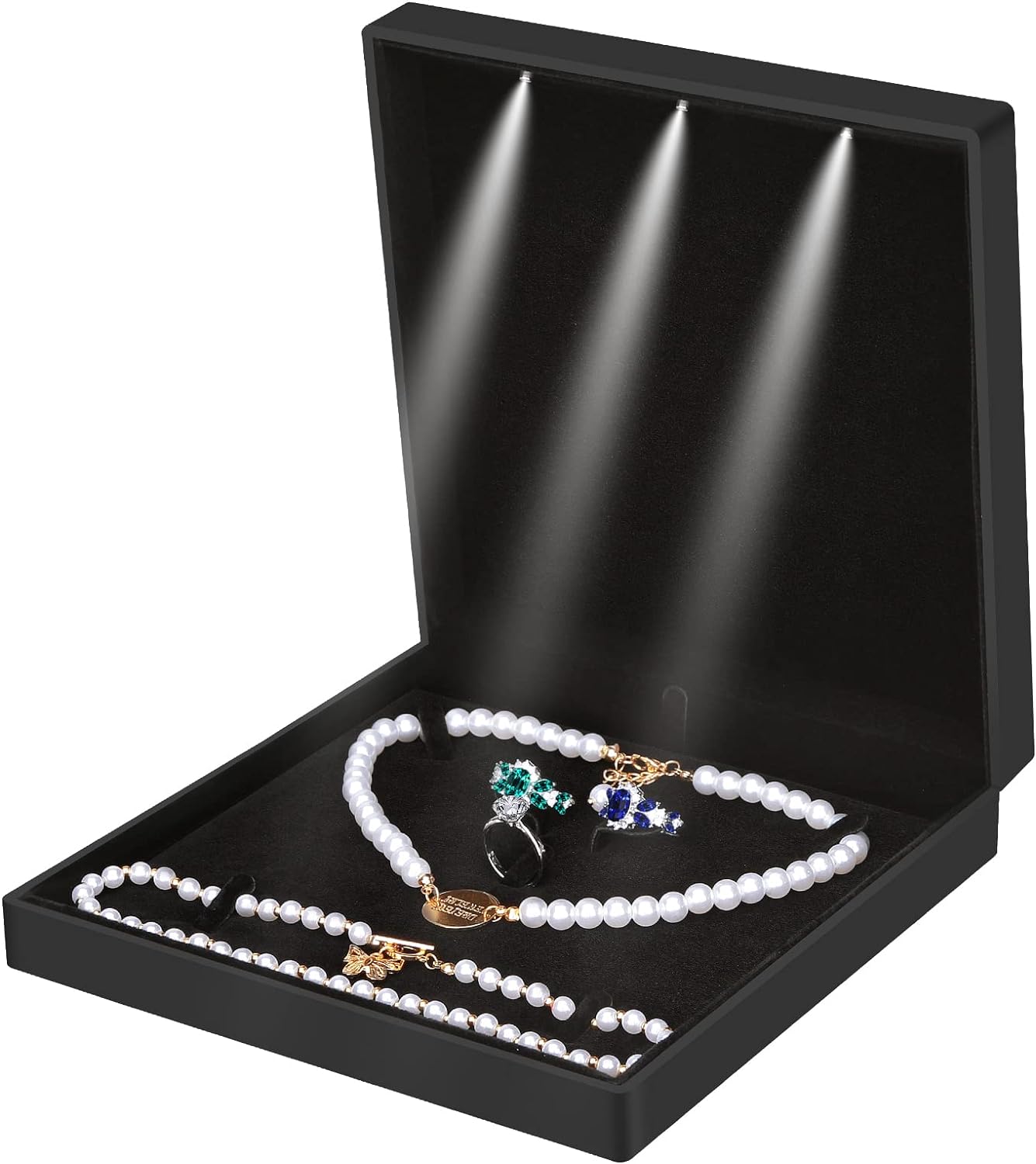 Large Velvet Jewelry Set Gift Box, Necklace Box With LED Light, Elegant Velvet Gift Box For Bracelet Necklace Earring Ring (Black) Large Velvet Jewelry Set Gift Box, Necklace Box With LED Light, Elegant Velvet Gift Box For Bracelet Necklace Earring Ring (Black)