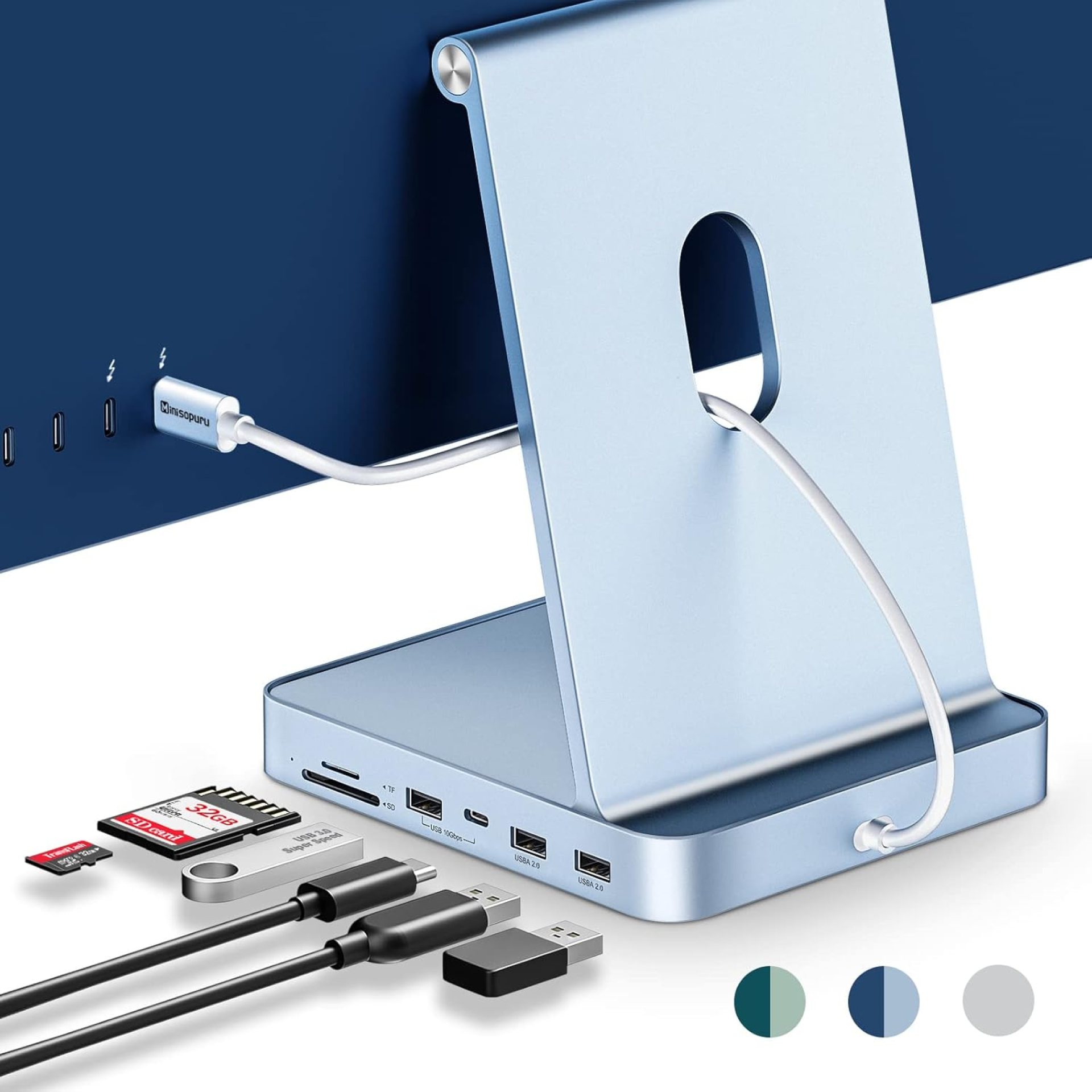 USB C Hub for iMac 24 inch 2021/2023/2024, Minisopuru iMac Hub Support M.2 NVMe SSD, iMac Accessories for iMac M1/M3/M4, iMac Adapter with USB A/C 10Gbps, SD/TF, M.2 SSD (Not Included), Blue. USB C Hub for iMac 24 inch 2021/2023/2024, Minisopuru iMac Hub Support M.2 NVMe SSD, iMac Accessories for iMac M1/M3/M4, iMac Adapter with USB A/C 10Gbps, SD/TF, M.2 SSD (Not Included), Blue.