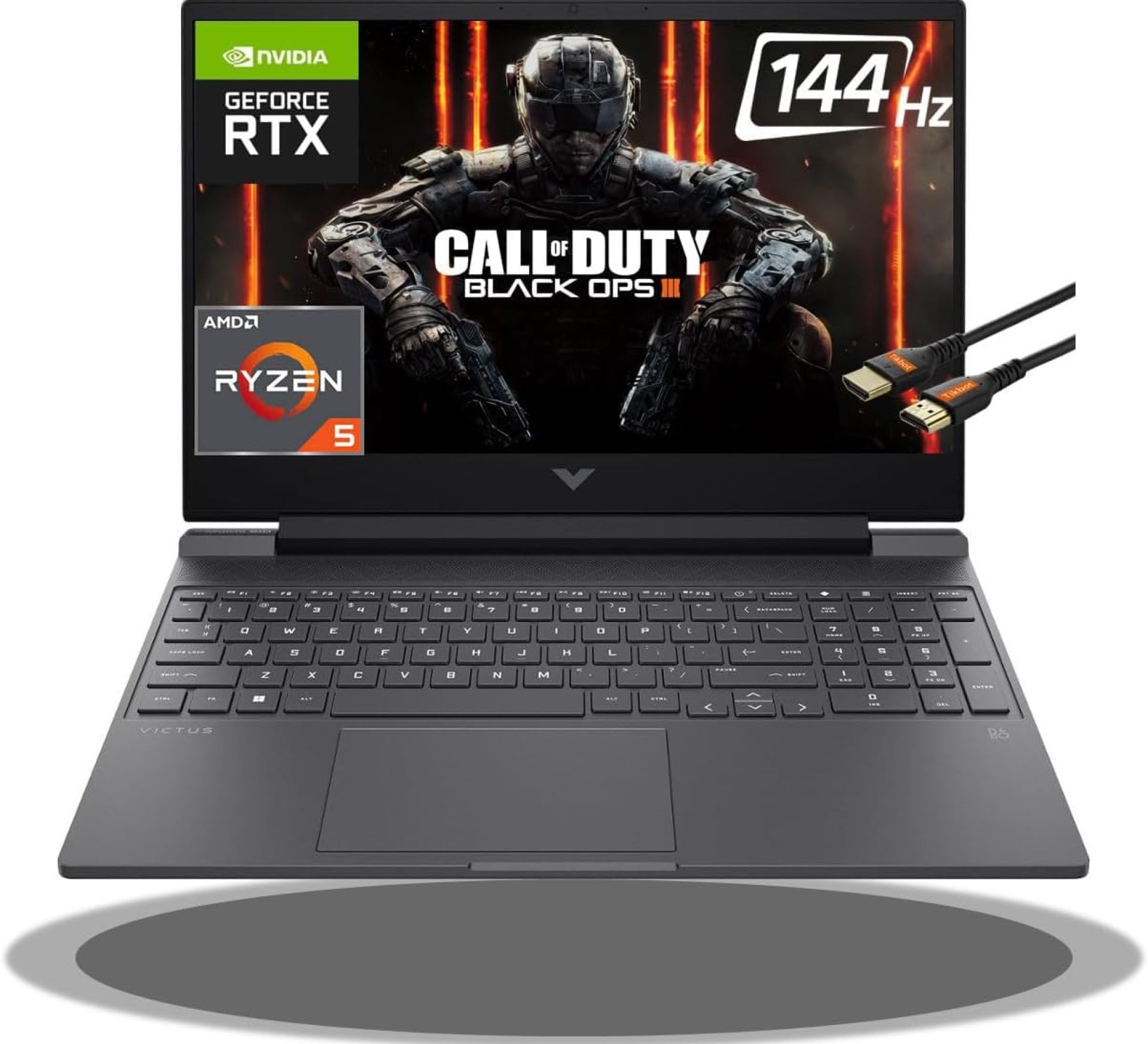 HP Victus 15 Gaming Laptop 15.6″ FHD IPS 144Hz AMD 7000 Ryzen 5 7535HS (Beats i7-11800H) GeForce RTX 2050 4GB Graphic Backlit USB-C B&O Win11 Black + HDMI Cable (8GB RAM | 512GB PCIe SSD) HP Victus 15 Gaming Laptop 15.6″ FHD IPS 144Hz AMD 7000 Ryzen 5 7535HS (Beats i7-11800H) GeForce RTX 2050 4GB Graphic Backlit USB-C B&O Win11 Black + HDMI Cable (8GB RAM | 512GB PCIe SSD)
