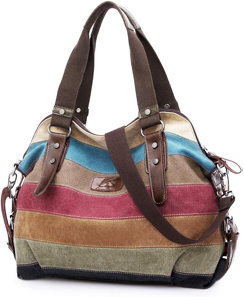 Canvas Handbag Multi-Color Striped Lattice Cross Body Shoulder Purse Bag Tote-Handbag for Women Canvas Handbag Multi-Color Striped Lattice Cross Body Shoulder Purse Bag Tote-Handbag for Women