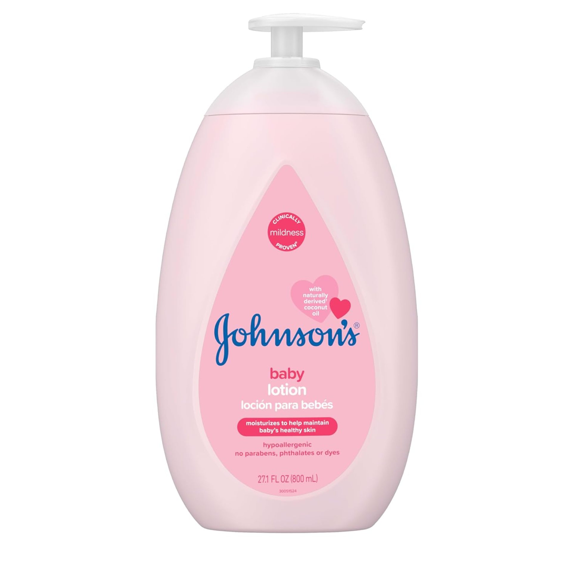 Johnson’s Moisturizing Mild Pink Baby Lotion with Coconut Oil for Delicate Baby Skin, Paraben-, Phthalate- & Dye-Free, Hypoallergenic & Dermatologist-Tested, Baby Skin Care, 27.1 Fl. Oz Johnson’s Moisturizing Mild Pink Baby Lotion with Coconut Oil for Delicate Baby Skin, Paraben-, Phthalate- & Dye-Free, Hypoallergenic & Dermatologist-Tested, Baby Skin Care, 27.1 Fl. Oz