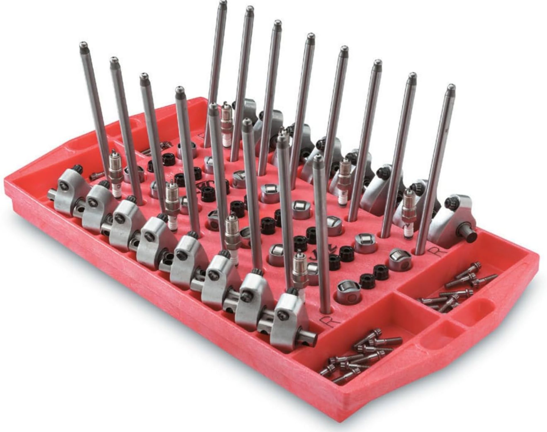 Jaz Products Valvetrain Organizer, Rocker Tray, Rocker Arms/Lifters/Pushrods/Spark Plugs, Plastic, Red, Each Jaz Products Valvetrain Organizer, Rocker Tray, Rocker Arms/Lifters/Pushrods/Spark Plugs, Plastic, Red, Each