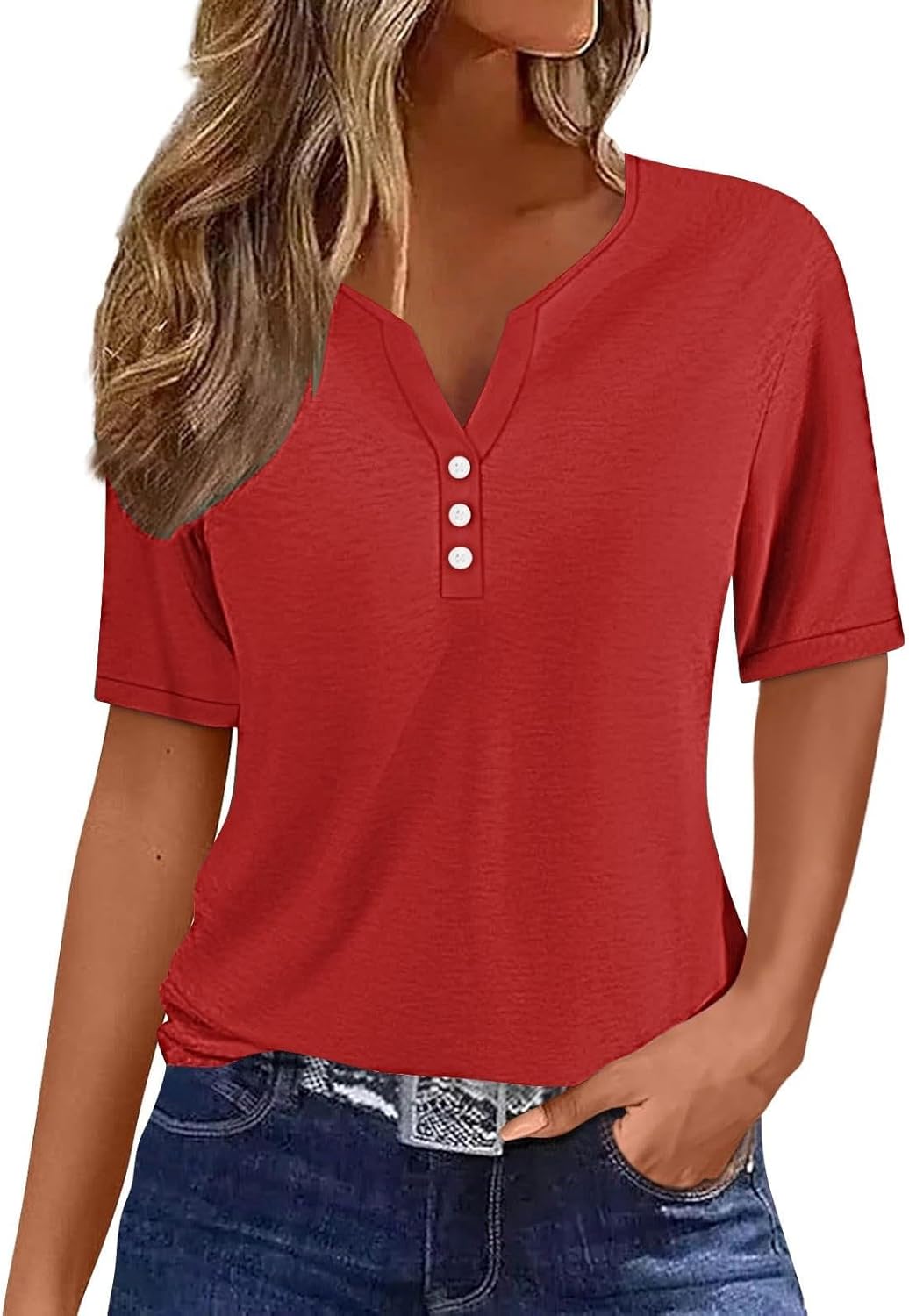 LRMQS Summer Tops for Women 2024 Trendy Vacation Short Sleeve Button V Neck T Shirt Boho Casual Fashion Spring Tee Clothes LRMQS Summer Tops for Women 2024 Trendy Vacation Short Sleeve Button V Neck T Shirt Boho Casual Fashion Spring Tee Clothes