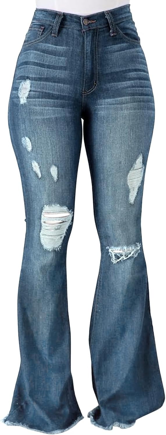 Vintage Bell Bottoms Flare Jeans for Women 90s High Waist Ripped Distressed Wide Leg High Rise Denim Pants Vintage Bell Bottoms Flare Jeans for Women 90s High Waist Ripped Distressed Wide Leg High Rise Denim Pants