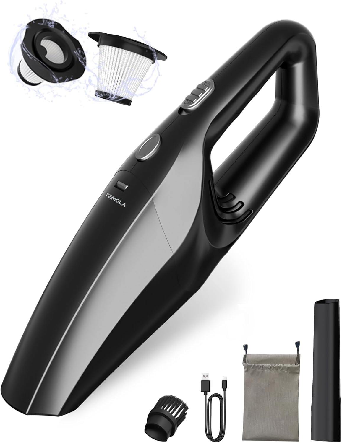 TEMOLA Handheld Car Vacuum Cleaner, High Power Handheld Vacuum, Vacuum Portable Cordless with HEPA Filter, Hand Held Cordless for Car Accessories, Pet Hair, Home, Office TEMOLA Handheld Car Vacuum Cleaner, High Power Handheld Vacuum, Vacuum Portable Cordless with HEPA Filter, Hand Held Cordless for Car Accessories, Pet Hair, Home, Office