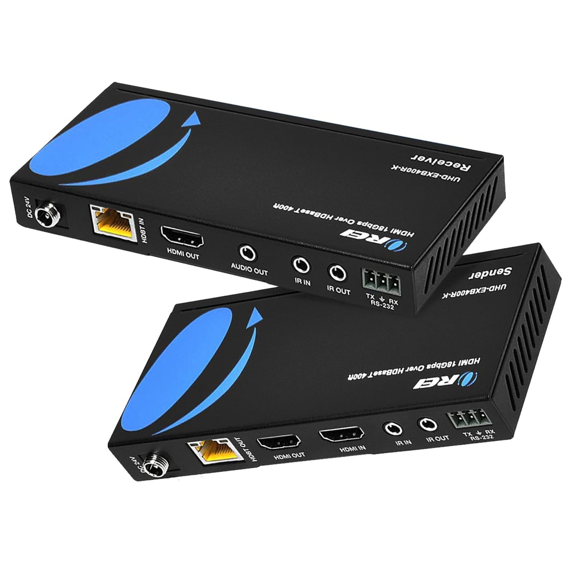 OREI 4K HDMI over Ethernet Extender Balun – HDBaseT UltraHD 4K @ 60Hz 4:4:4 CAT5e/6/7 Cable with HDR, CEC & IR Control, RS-232 Up to 400 Ft Loop Out POC Audio Out (UHD-EXB400R-K) OREI 4K HDMI over Ethernet Extender Balun – HDBaseT UltraHD 4K @ 60Hz 4:4:4 CAT5e/6/7 Cable with HDR, CEC & IR Control, RS-232 Up to 400 Ft Loop Out POC Audio Out (UHD-EXB400R-K)