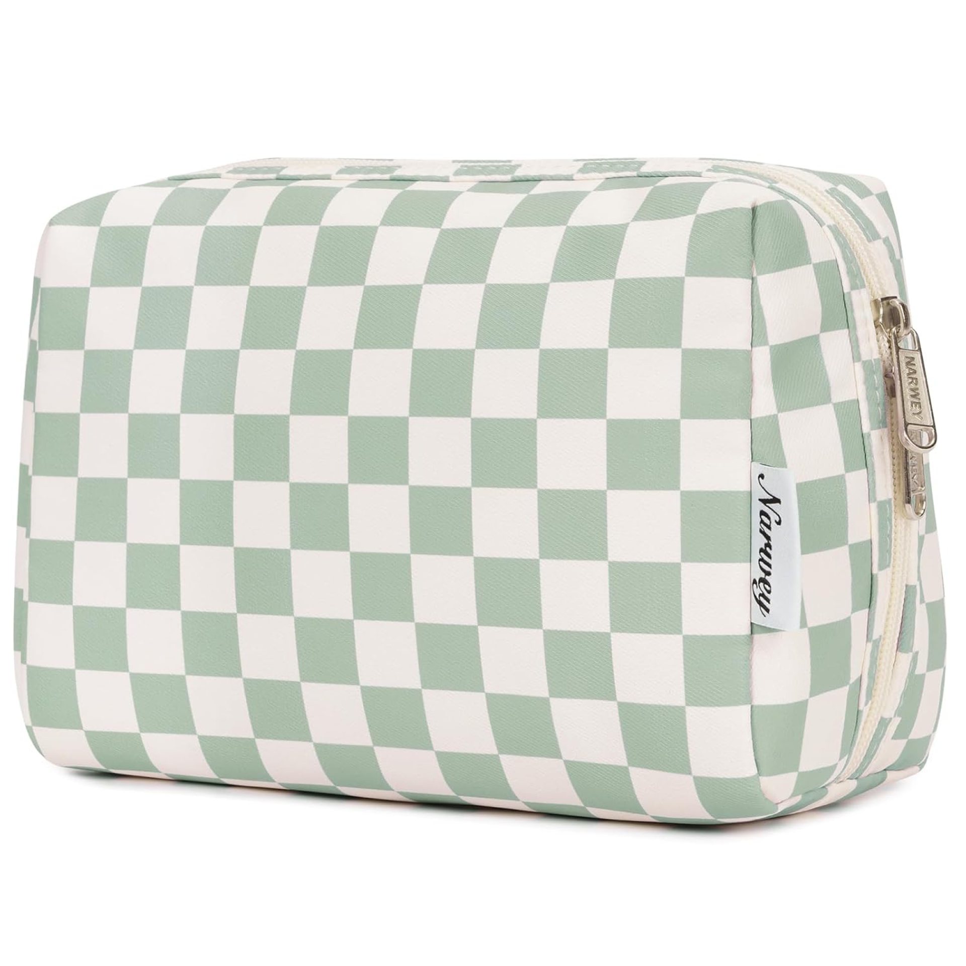 Narwey Checkered Makeup Bag Travel Cosmetic Bag Organizer Toiletry Bag Make Up Bags with Compartments for Women Girls (Large, Mint Green Checkerboard) Narwey Checkered Makeup Bag Travel Cosmetic Bag Organizer Toiletry Bag Make Up Bags with Compartments for Women Girls (Large, Mint Green Checkerboard)