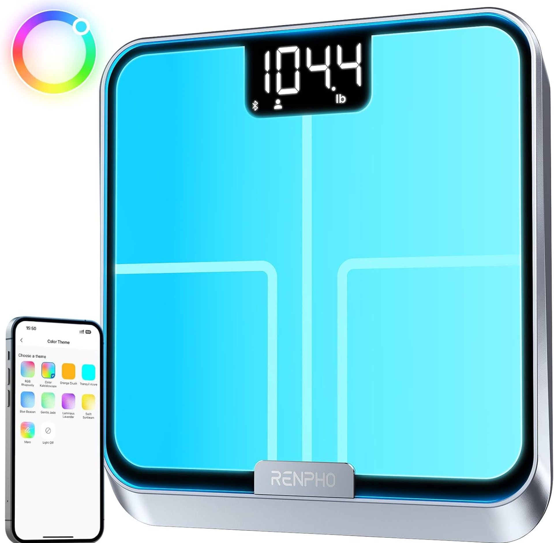 RENPHO Smart Body Fat Scale with Light, Fitness Equipment with RGB Lighting, Rechargeable Scale with BMI, Body Fat, Muscle Mass, Color Changing with Weight Variation, FSA HSA Eligible, Elis Chroma RENPHO Smart Body Fat Scale with Light, Fitness Equipment with RGB Lighting, Rechargeable Scale with BMI, Body Fat, Muscle Mass, Color Changing with Weight Variation, FSA HSA Eligible, Elis Chroma