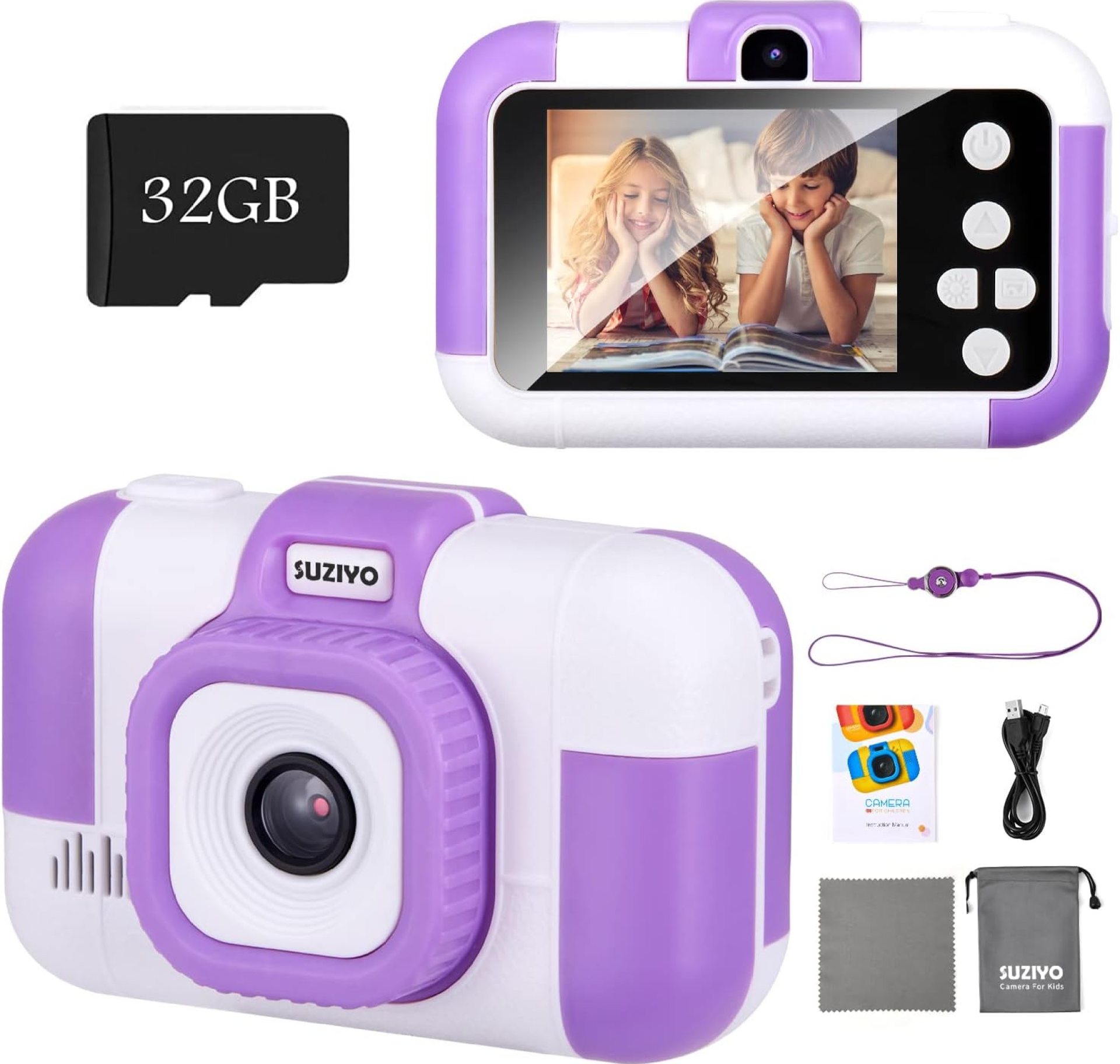SUZIYO Children Camera, Birthday Electronic Toys for Kids, Upgrade Toddlers Selfie Digital Camcorder 1080P for Age 4-7 Years Old Boys Girls with 32G SD Card, Purple SUZIYO Children Camera, Birthday Electronic Toys for Kids, Upgrade Toddlers Selfie Digital Camcorder 1080P for Age 4-7 Years Old Boys Girls with 32G SD Card, Purple