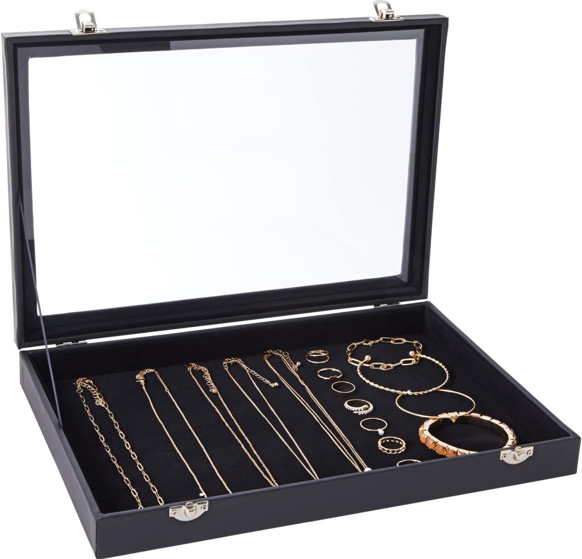 Juvale Small Velvet Jewelry Display Case for Women, Girls – Organizer Travel Tray for Rings, Bracelets, Necklaces, Retail (Black) Juvale Small Velvet Jewelry Display Case for Women, Girls – Organizer Travel Tray for Rings, Bracelets, Necklaces, Retail (Black)