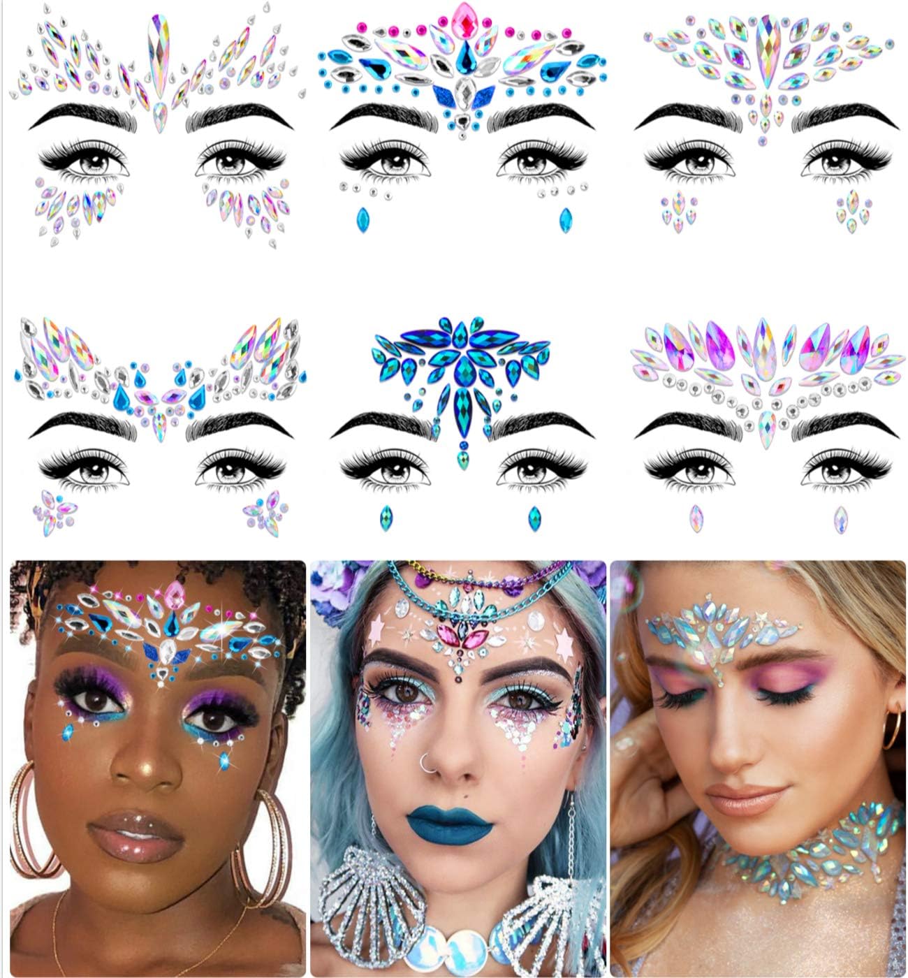 iMethod Mermaid Face Jewels – Stick On Gems, Rave Accessories for Festival & Holiday Costumes, 6 Pcs, Multicolored iMethod Mermaid Face Jewels – Stick On Gems, Rave Accessories for Festival & Holiday Costumes, 6 Pcs, Multicolored