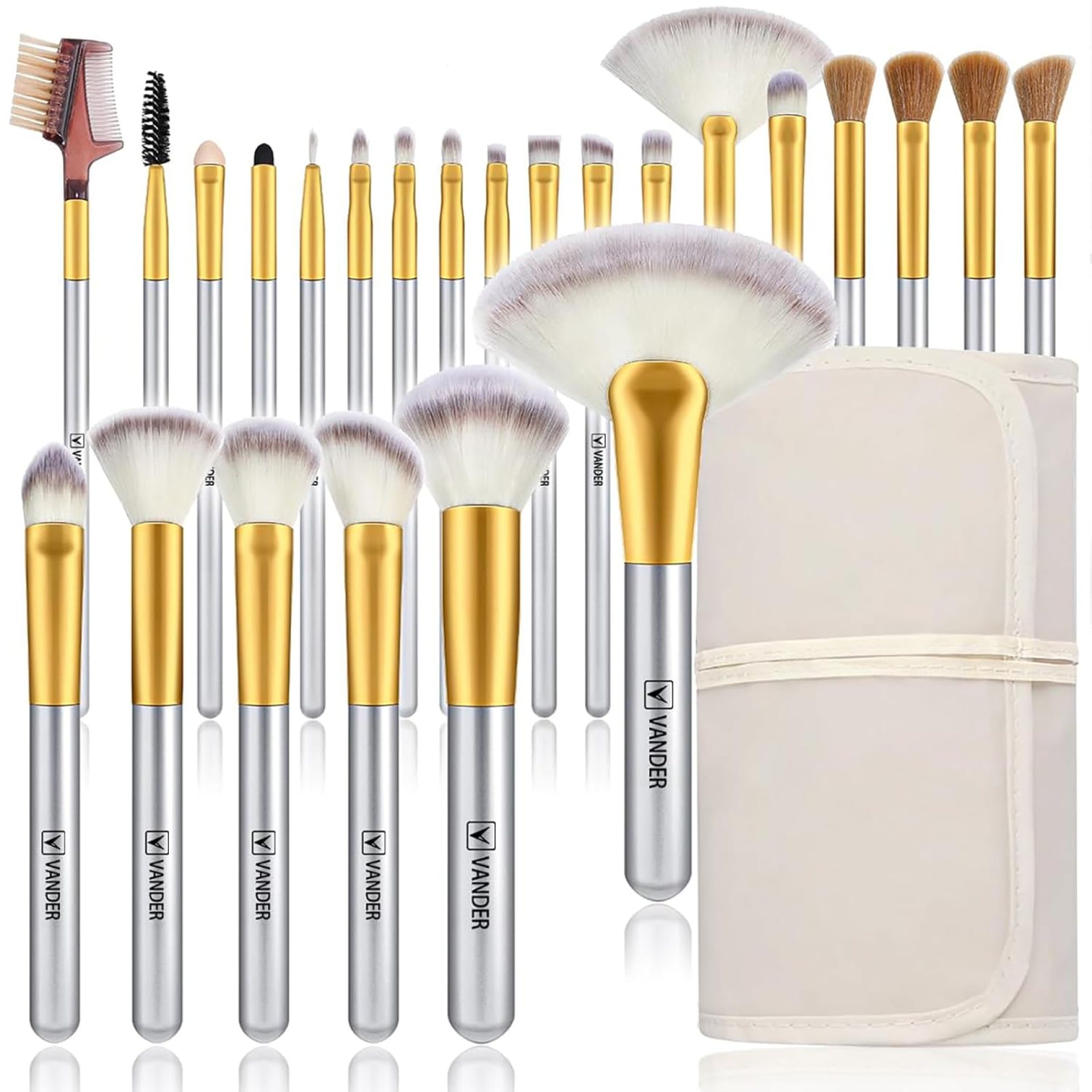 VANDER Makeup Brushes 24Pcs Makeup Brush Set – Professional Make Up Brushes with Soft Synthetic Bristles & Wooden Handle, Includes Makeup Bag for Travel,Champagne VANDER Makeup Brushes 24Pcs Makeup Brush Set – Professional Make Up Brushes with Soft Synthetic Bristles & Wooden Handle, Includes Makeup Bag for Travel,Champagne
