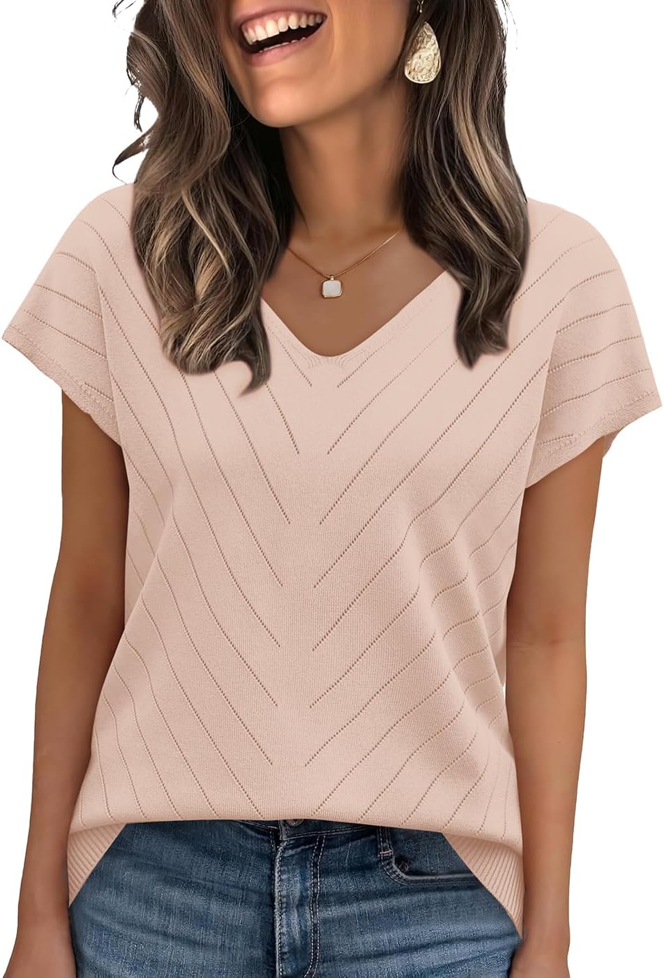 WIHOLL Short Sleeve Sweater for Women V Neck Trendy Summer Tops 2025 Beach Vacation Clothes Travel Business Casual Outfits WIHOLL Short Sleeve Sweater for Women V Neck Trendy Summer Tops 2025 Beach Vacation Clothes Travel Business Casual Outfits
