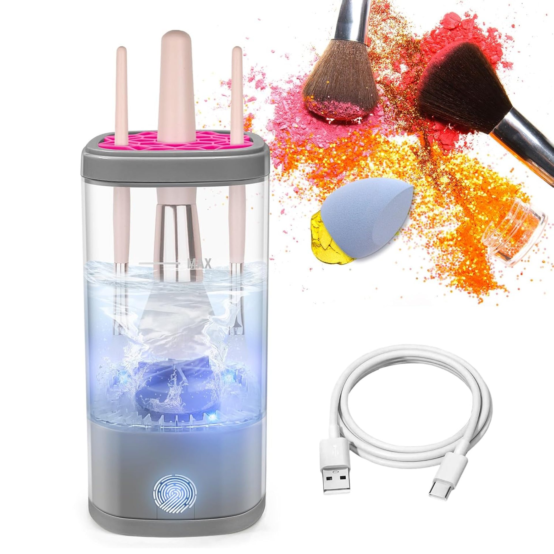 Electric Makeup Brush Cleaner Machine, Ultimate Efficient Automatic Cleaner for All Types of Makeup Brushes – Gray Pink Electric Makeup Brush Cleaner Machine, Ultimate Efficient Automatic Cleaner for All Types of Makeup Brushes – Gray Pink