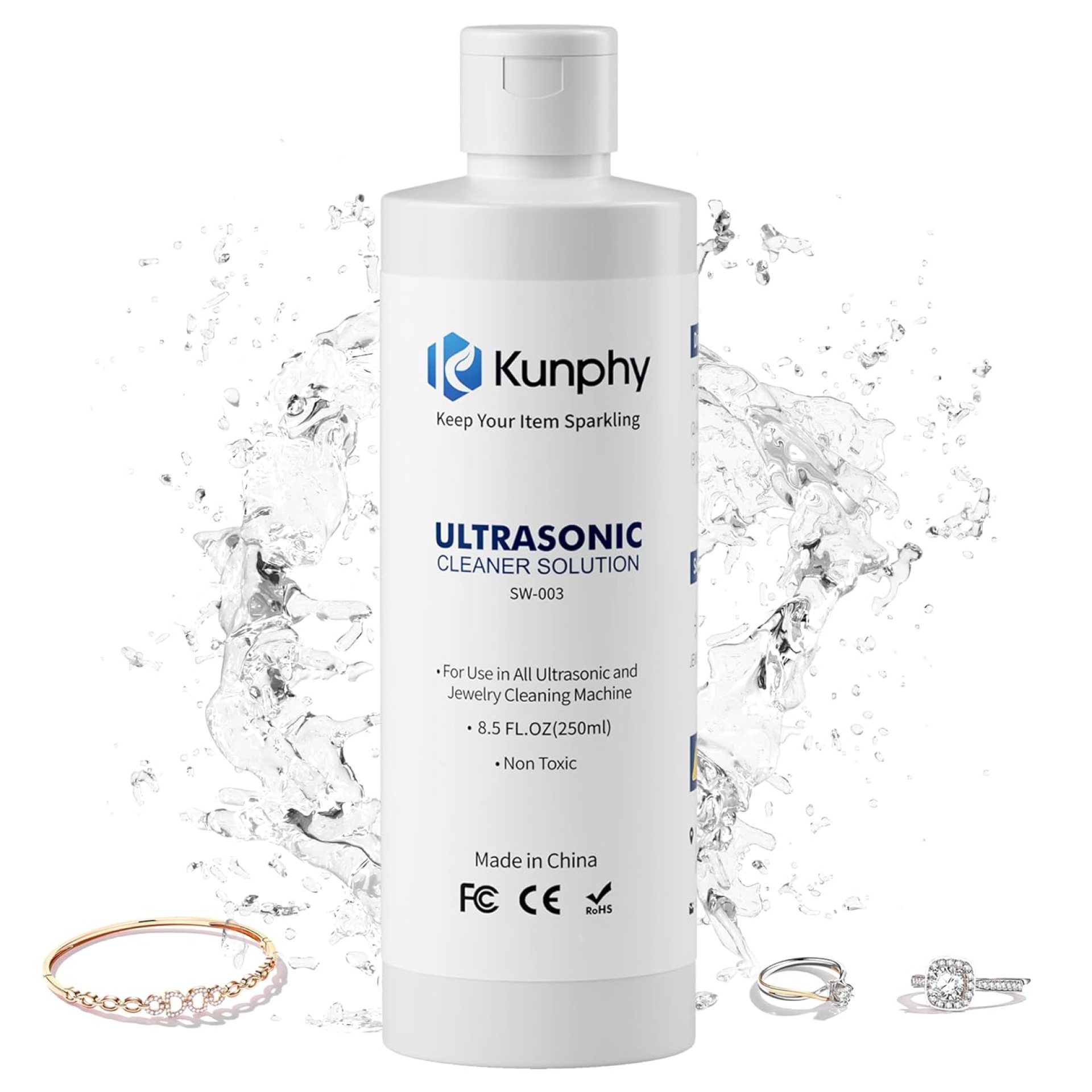 kunphy Sonic Jewelry Cleaner – Effective Solution for Cleaning Gold, Silver, Platinum, Diamonds, and Eyeglasses Watch, 8.5 oz (250 ml) kunphy Sonic Jewelry Cleaner – Effective Solution for Cleaning Gold, Silver, Platinum, Diamonds, and Eyeglasses Watch, 8.5 oz (250 ml)