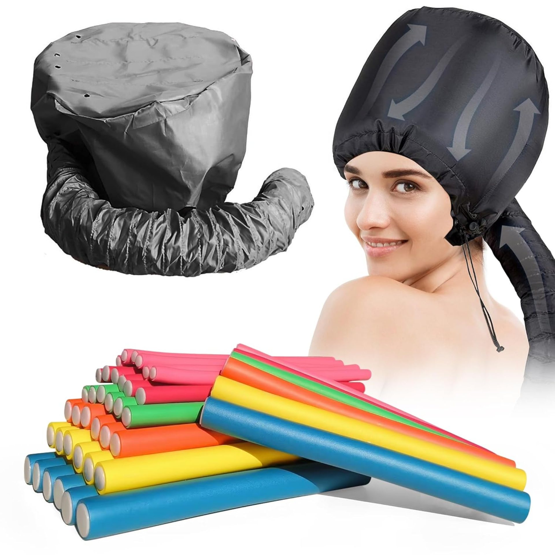 42 pcs 7″ Flexi Rods,Hair Curlers Rollers Flexible Curling Rods,Heatless Bendy Foam Hair Curls for Long,Medium,Short Hair to Sleep in,with Hair Dryer Bonnet for Quick Shaping(Black) 42 pcs 7″ Flexi Rods,Hair Curlers Rollers Flexible Curling Rods,Heatless Bendy Foam Hair Curls for Long,Medium,Short Hair to Sleep in,with Hair Dryer Bonnet for Quick Shaping(Black)