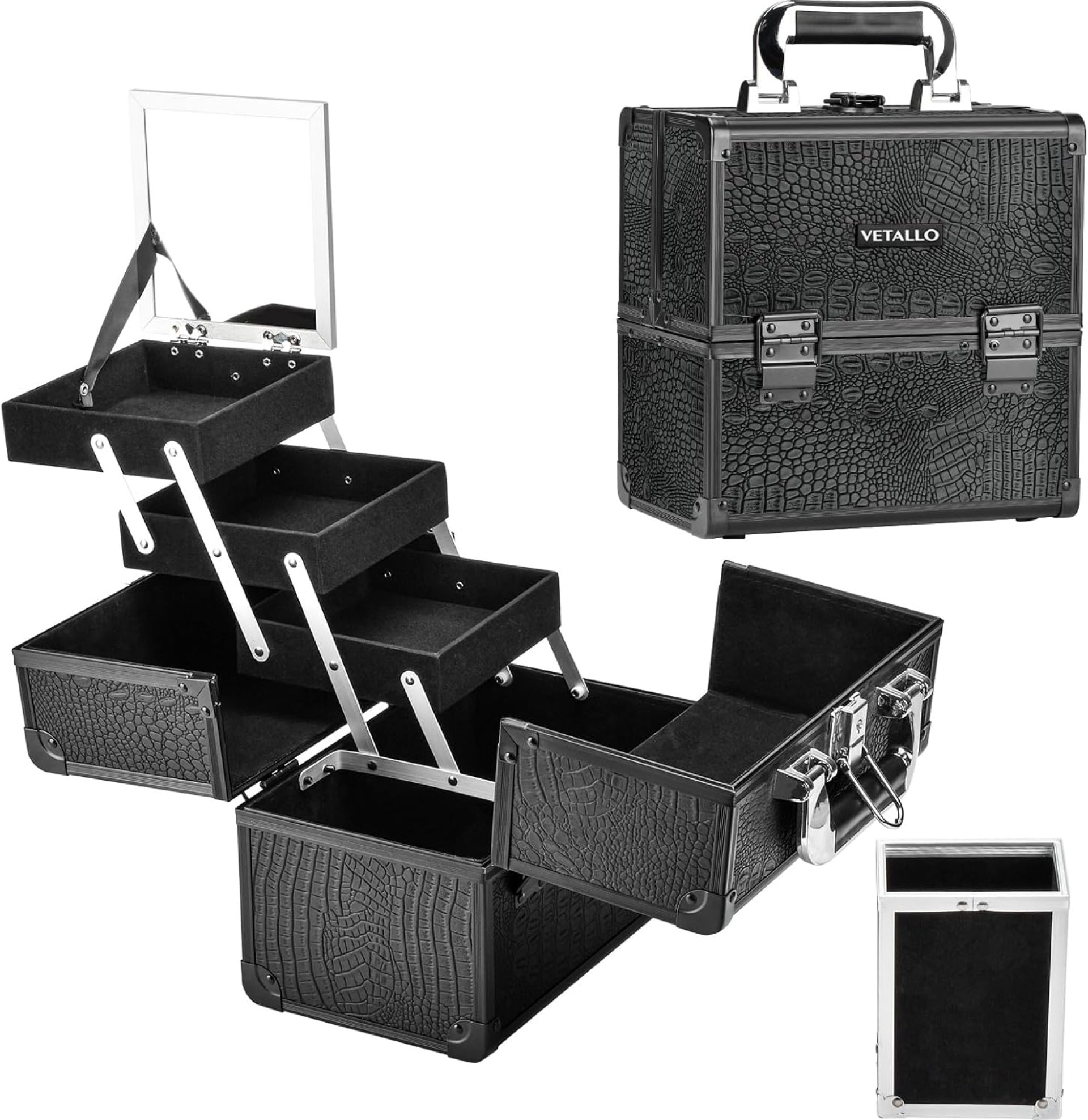 VETALLO Large Makeup Case with Brushes Holder, Portable Makeup Cases Organizer with Mirror Makeup Box Organizer Makeup Cases Organizer Make Up Box Birthday Gifts for Her Women Bestie I Crocodile VETALLO Large Makeup Case with Brushes Holder, Portable Makeup Cases Organizer with Mirror Makeup Box Organizer Makeup Cases Organizer Make Up Box Birthday Gifts for Her Women Bestie I Crocodile