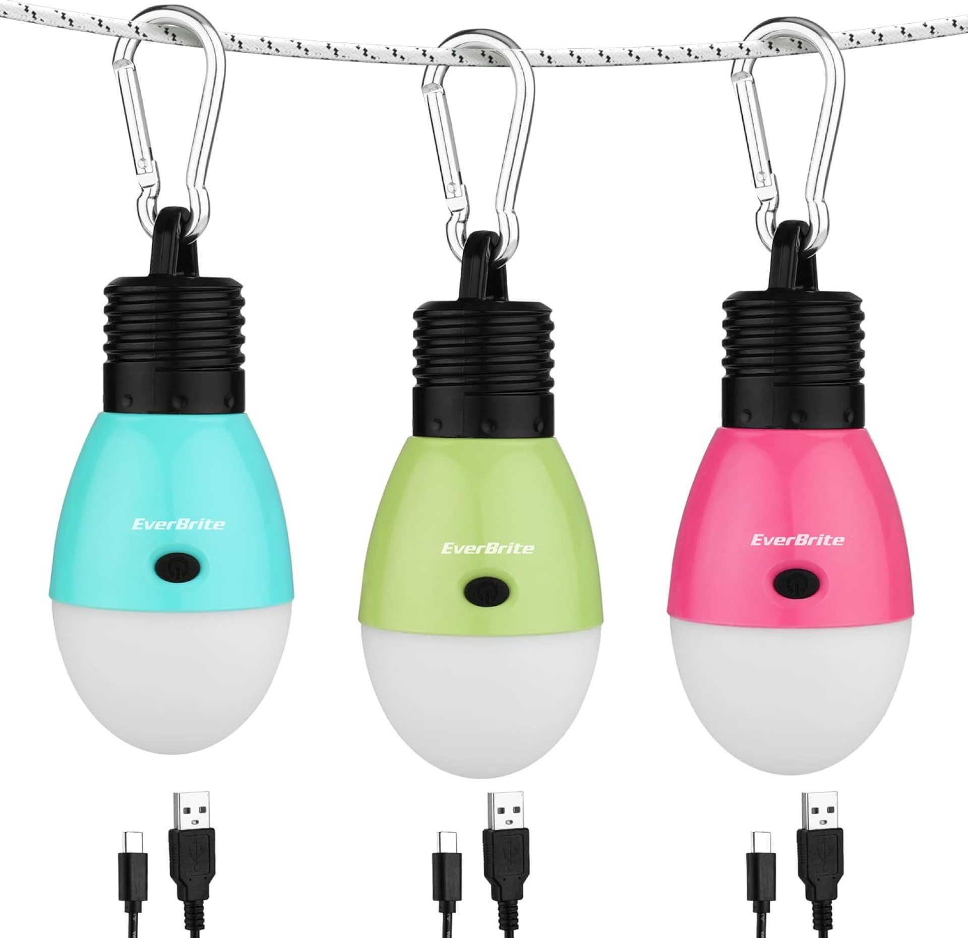 EverBrite Rechargeable Camping Light, Portable Tent Lantern, 3 Lighting Modes, Hanging Tent Light Bulbs with Clip Hook for Hiking, Fishing, Backpacking, Emergency and More(3 Pack) EverBrite Rechargeable Camping Light, Portable Tent Lantern, 3 Lighting Modes, Hanging Tent Light Bulbs with Clip Hook for Hiking, Fishing, Backpacking, Emergency and More(3 Pack)