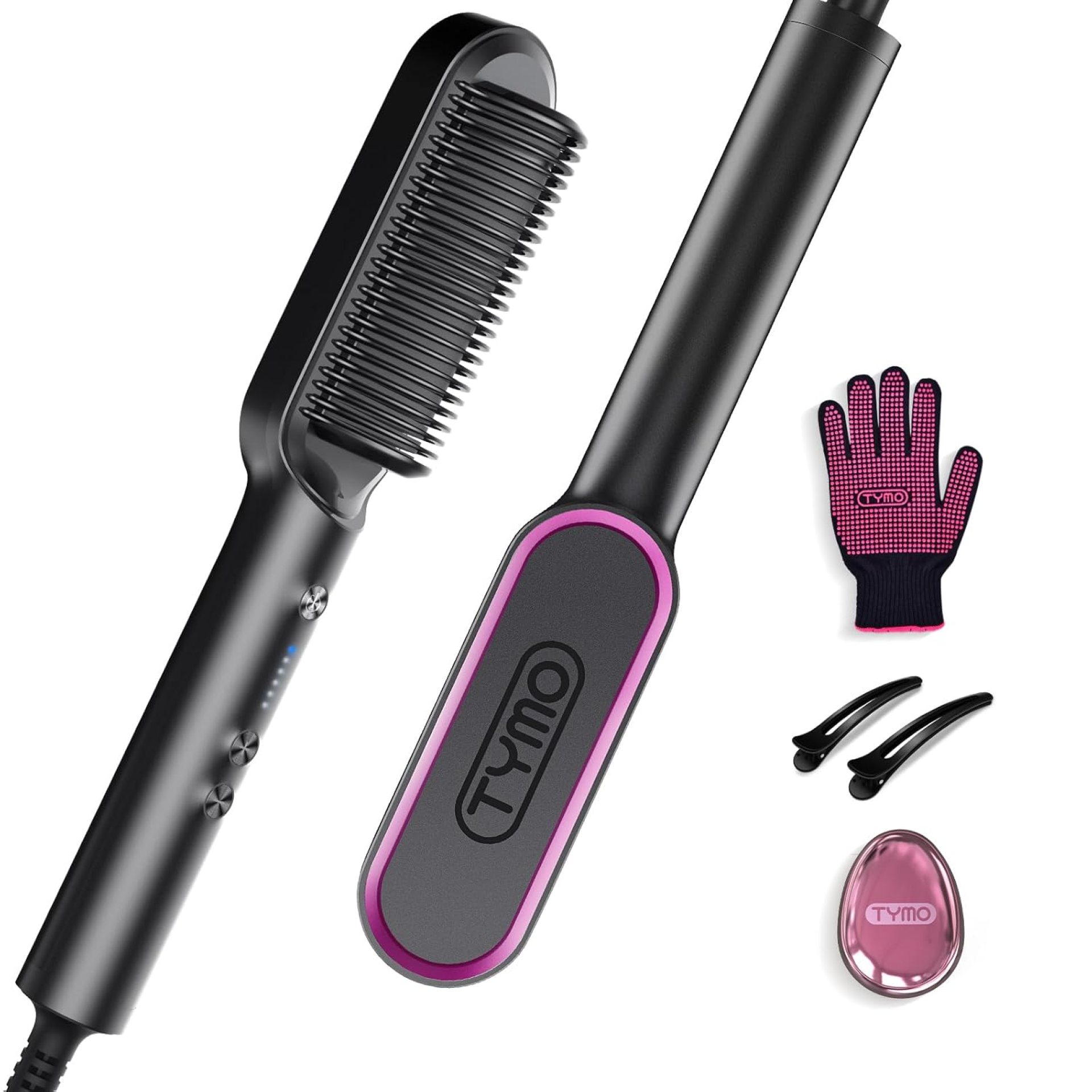 Hair Straightener Brush, TYMO Ring Hair Straightener Comb Straightening Brush for Women with 5 Temps 20s Fast Heating & Dual Voltage, Black Hair Straightener Brush, TYMO Ring Hair Straightener Comb Straightening Brush for Women with 5 Temps 20s Fast Heating & Dual Voltage, Black