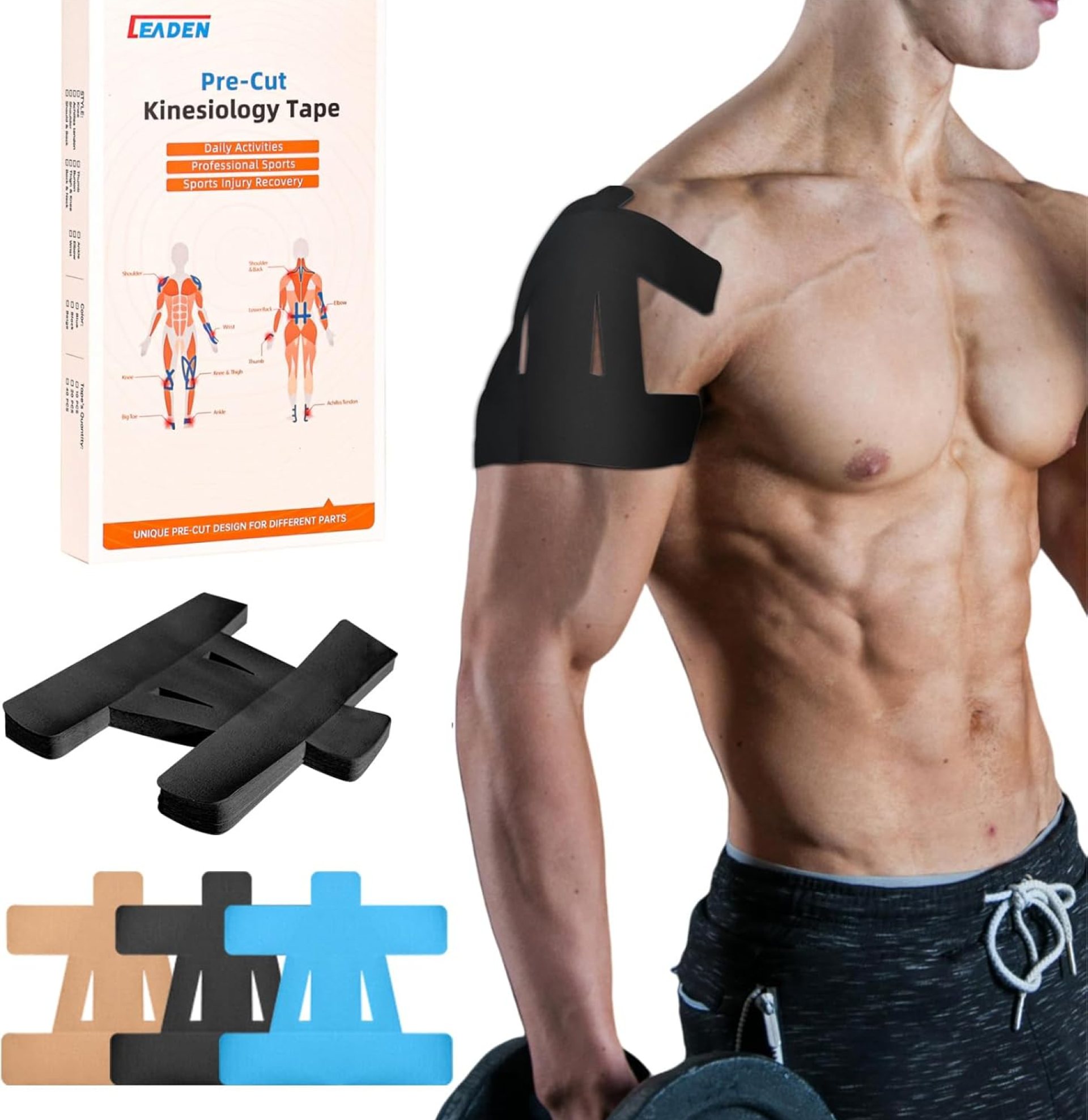 IEADEN Precut Kinesiology Tape for Shoulder, 10 Pcs – Shoulder Support & Stability, Shoulder Pain Relief Athletic Tape – Waterproof & Elastic, Breathable Hypoallergenic Latex-Free Tape, Black IEADEN Precut Kinesiology Tape for Shoulder, 10 Pcs – Shoulder Support & Stability, Shoulder Pain Relief Athletic Tape – Waterproof & Elastic, Breathable Hypoallergenic Latex-Free Tape, Black