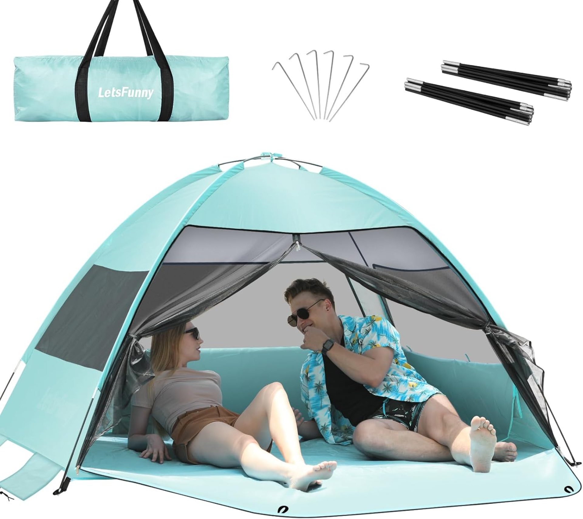 Large Easy Setup Beach Tent,Anti-UV Beach Shade Beach Canopy Tent Sun Shade with Extended Floor & 3 Mesh Roll Up Windows Fits 3-4 Person,Portable Shade Tent for Outdoor Camping Fishing (Mint Green) Large Easy Setup Beach Tent,Anti-UV Beach Shade Beach Canopy Tent Sun Shade with Extended Floor & 3 Mesh Roll Up Windows Fits 3-4 Person,Portable Shade Tent for Outdoor Camping Fishing (Mint Green)