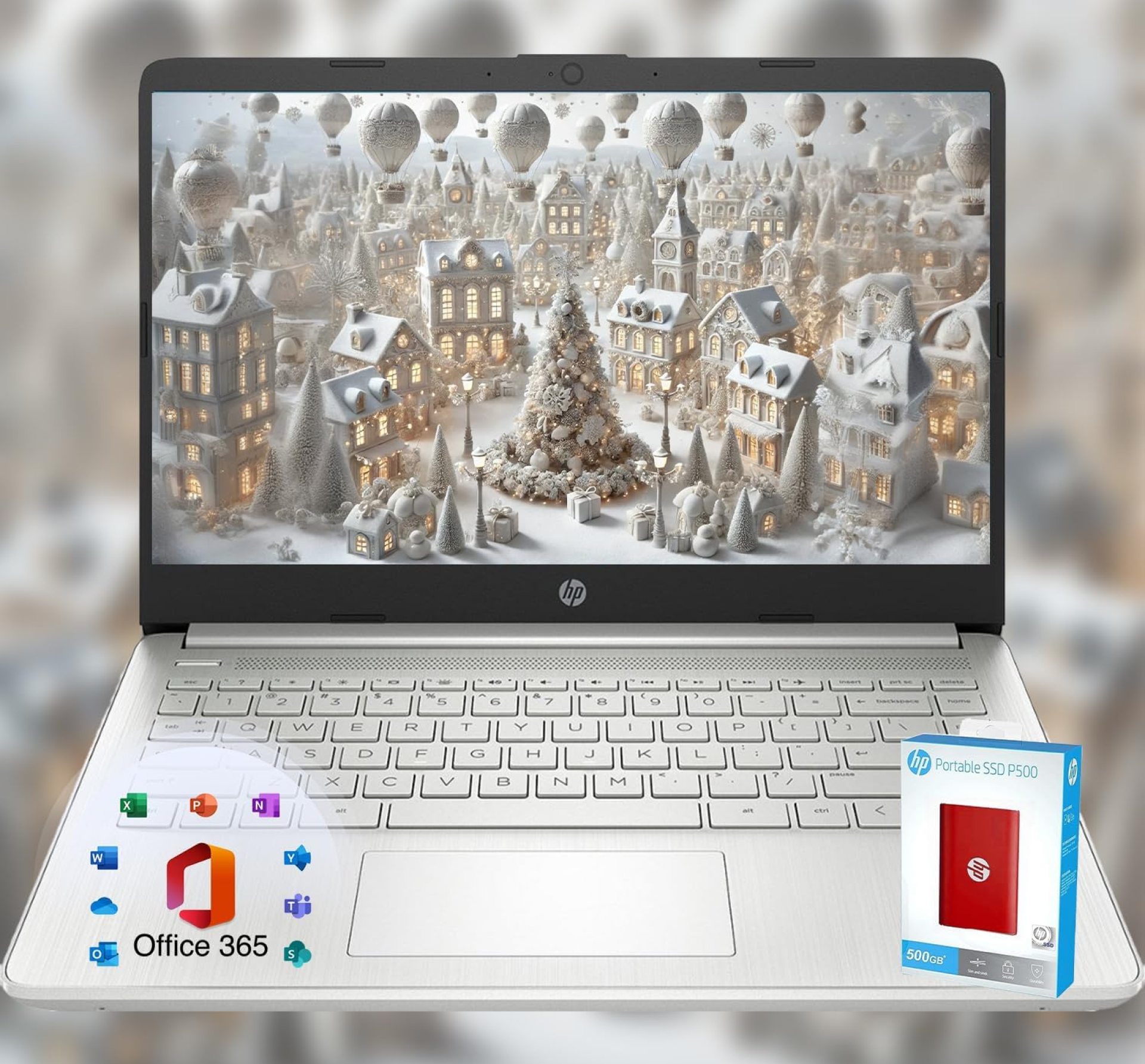 HP 14 Laptop • Back to School Limited Edition with Microsoft 365 • 4-Core Intel CPU • 8GB RAM • 1.6TB Storage (128GB OnBoard + 512GB P500 Portable SSD + 1TB OneDrive) • Natural Silver • Win 11 HP 14 Laptop • Back to School Limited Edition with Microsoft 365 • 4-Core Intel CPU • 8GB RAM • 1.6TB Storage (128GB OnBoard + 512GB P500 Portable SSD + 1TB OneDrive) • Natural Silver • Win 11