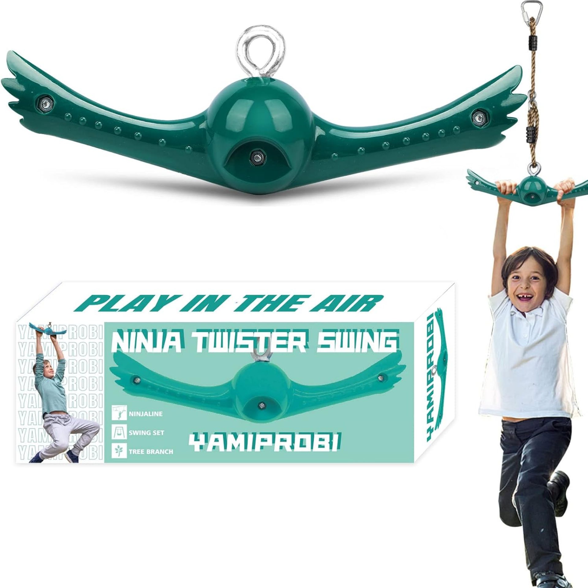 Swing Spins Set: 360° Handle Twist-Spin Flips Toy – Slackline Attachments Activate Play Powers – Accessories for Kids’ Playground and Backyard Fun, Green Swing Spins Set: 360° Handle Twist-Spin Flips Toy – Slackline Attachments Activate Play Powers – Accessories for Kids’ Playground and Backyard Fun, Green