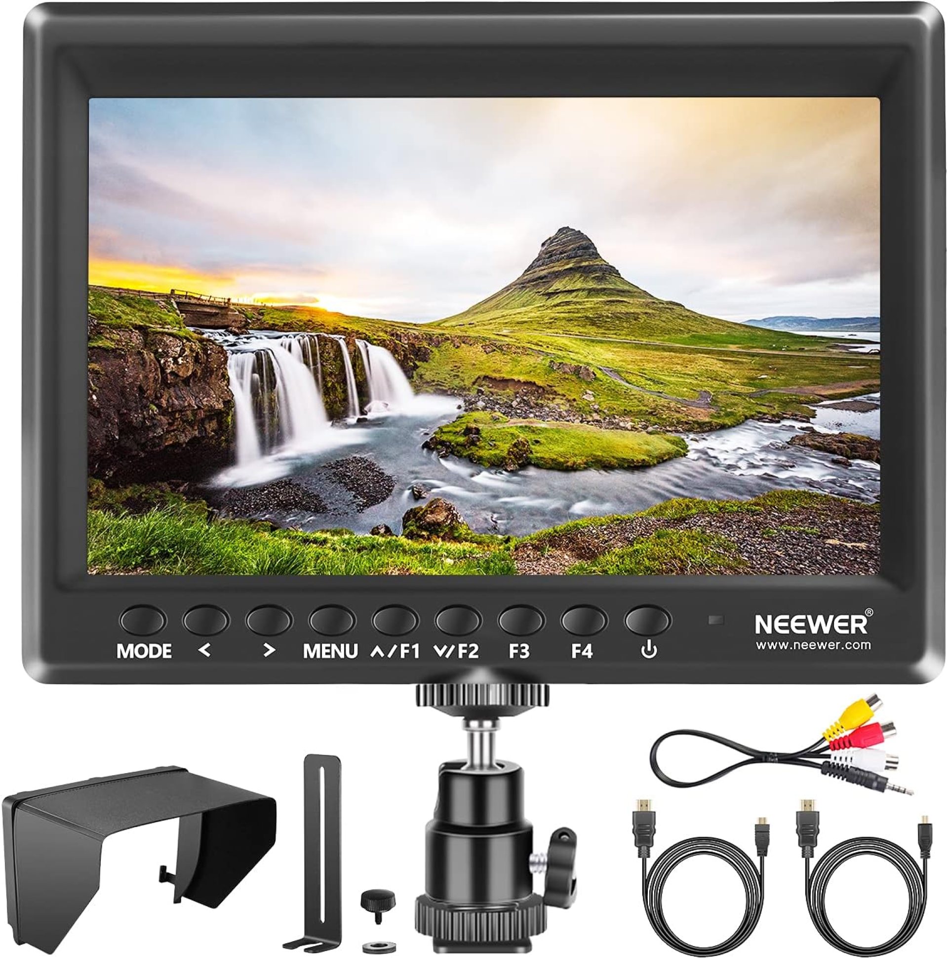 Neewer F100 7inch Camera Field Monitor HD Video Assist IPS 1280×800 HDMI Input 1080p with Sunshade and Ball Head for DSLR Cameras, Handheld Stabilizer, Film Video Making Rig (Battery Not Included) Neewer F100 7inch Camera Field Monitor HD Video Assist IPS 1280×800 HDMI Input 1080p with Sunshade and Ball Head for DSLR Cameras, Handheld Stabilizer, Film Video Making Rig (Battery Not Included)