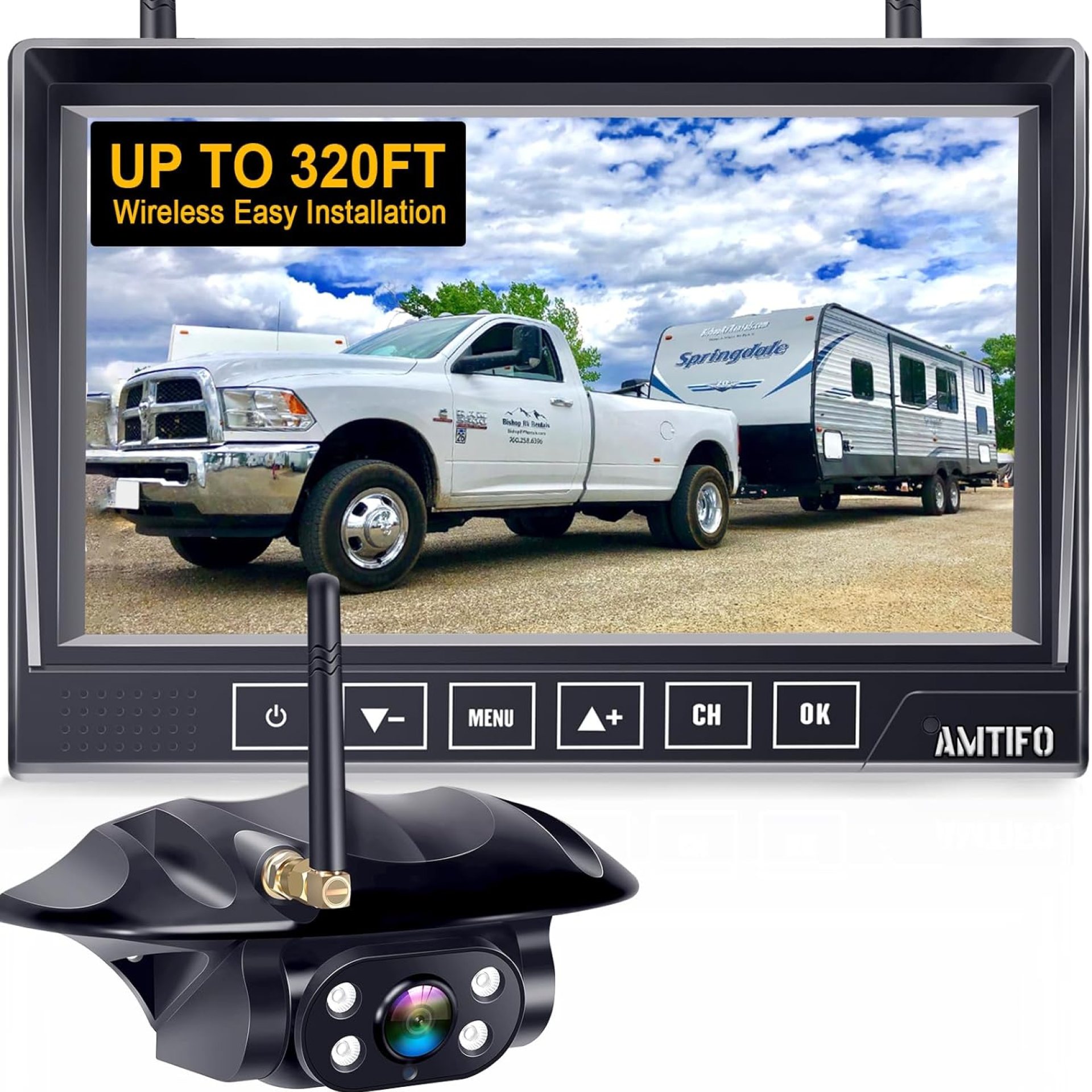 Wireless Backup Camera for Furrion RV: 7-Inch Recording Plug-Play Easy Setup Truck Trailer Back Rear View Camera Touch Button Monitor Split Screen 4 Channels AMTIFO A7 Wireless Backup Camera for Furrion RV: 7-Inch Recording Plug-Play Easy Setup Truck Trailer Back Rear View Camera Touch Button Monitor Split Screen 4 Channels AMTIFO A7