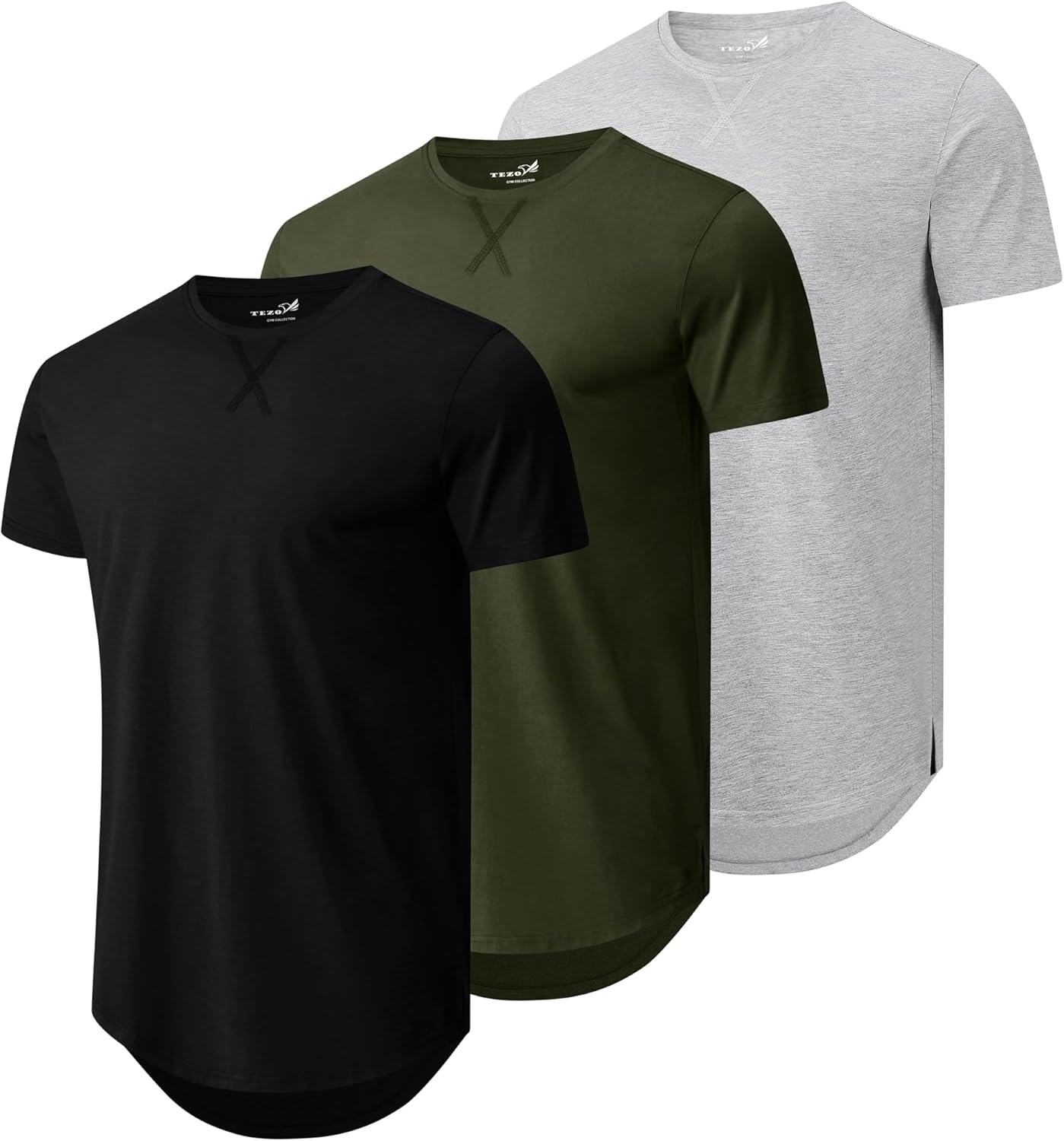 Mens 3 Pack Plain Cotton Shirts Short Sleeve Casual Crew Neck T-Shirts Hipster Hip Hop Longline Tees Drop Cut Curved Hem Mens 3 Pack Plain Cotton Shirts Short Sleeve Casual Crew Neck T-Shirts Hipster Hip Hop Longline Tees Drop Cut Curved Hem