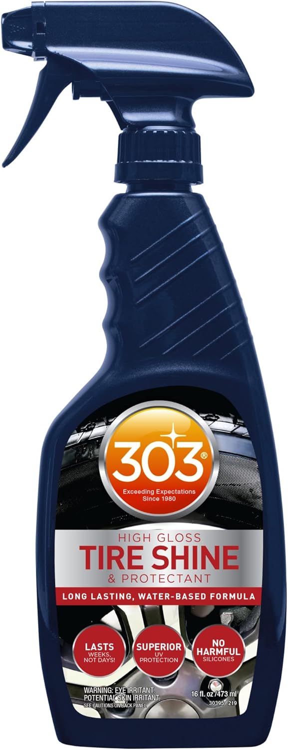 303 Products High Gloss Tire Shine And Protectant – Long Lasting, Water Based Formula – Lasts For Weeks – No Harmful Silicones – Lasts Weeks Not Days, 16 fl. oz. (30395CSR) Packaging May Vary 303 Products High Gloss Tire Shine And Protectant – Long Lasting, Water Based Formula – Lasts For Weeks – No Harmful Silicones – Lasts Weeks Not Days, 16 fl. oz. (30395CSR) Packaging May Vary