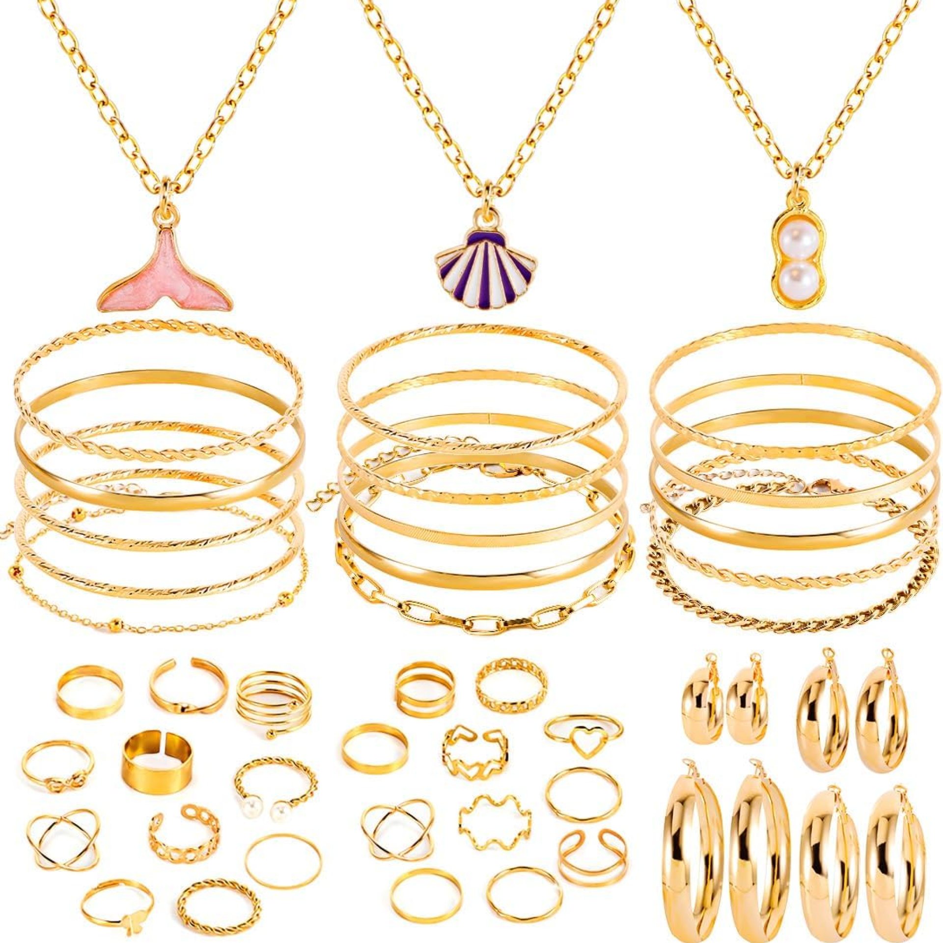 44-65pcs Golden Silver Plated Jewelry Sets Necklaces,Bracelets Bangles,Earring,Rings for Women Valentine Anniversary Birthday Friendship 44-65pcs Golden Silver Plated Jewelry Sets Necklaces,Bracelets Bangles,Earring,Rings for Women Valentine Anniversary Birthday Friendship